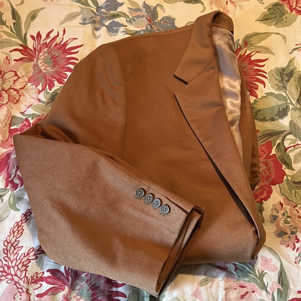 GIORGIO VALENTINI Size.50L Genuine Cashmere Wool Sports-jacket 2-Btn Blazer Tan